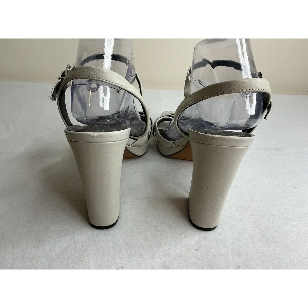 Franco Sarto Damalis Stone Square Toe Block Leather Strappy Heels 10M